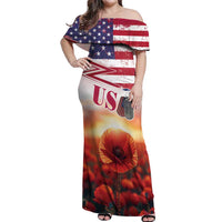 USA Veterans Day Off Shoulder Maxi Dress Poppy Flowers With Flag Grunge - Wonder Print Shop
