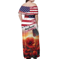 USA Veterans Day Off Shoulder Maxi Dress Poppy Flowers With Flag Grunge - Wonder Print Shop
