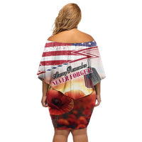 USA Veterans Day Off Shoulder Short Dress Poppy Flowers With Flag Grunge - Wonder Print Shop