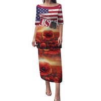 USA Veterans Day Puletasi Poppy Flowers With Flag Grunge - Wonder Print Shop