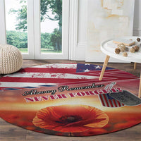 USA Veterans Day Round Carpet Poppy Flowers With Flag Grunge