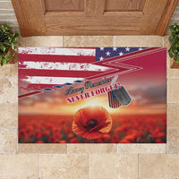 USA Veterans Day Rubber Doormat Poppy Flowers With Flag Grunge - Wonder Print Shop