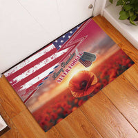USA Veterans Day Rubber Doormat Poppy Flowers With Flag Grunge - Wonder Print Shop