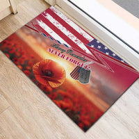 USA Veterans Day Rubber Doormat Poppy Flowers With Flag Grunge - Wonder Print Shop