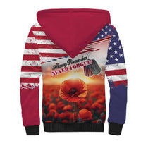 USA Veterans Day Sherpa Hoodie Poppy Flowers With Flag Grunge - Wonder Print Shop