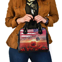 USA Veterans Day Shoulder Handbag Poppy Flowers With Flag Grunge