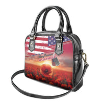 USA Veterans Day Shoulder Handbag Poppy Flowers With Flag Grunge