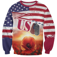 USA Veterans Day Sweatshirt Poppy Flowers With Flag Grunge - Wonder Print Shop