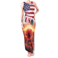 USA Veterans Day Tank Maxi Dress Poppy Flowers With Flag Grunge - Wonder Print Shop