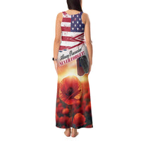 USA Veterans Day Tank Maxi Dress Poppy Flowers With Flag Grunge - Wonder Print Shop