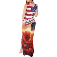USA Veterans Day Tank Maxi Dress Poppy Flowers With Flag Grunge - Wonder Print Shop