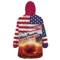 USA Veterans Day Wearable Blanket Hoodie Poppy Flowers With Flag Grunge - Wonder Print Shop