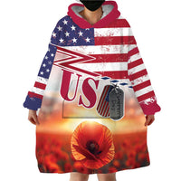 USA Veterans Day Wearable Blanket Hoodie Poppy Flowers With Flag Grunge - Wonder Print Shop