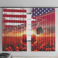USA Veterans Day Window Curtain Poppy Flowers With Flag Grunge - Wonder Print Shop