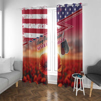 USA Veterans Day Window Curtain Poppy Flowers With Flag Grunge - Wonder Print Shop