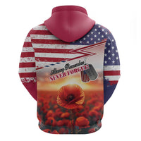 USA Veterans Day Zip Hoodie Poppy Flowers With Flag Grunge - Wonder Print Shop