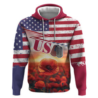 USA Veterans Day Zip Hoodie Poppy Flowers With Flag Grunge - Wonder Print Shop