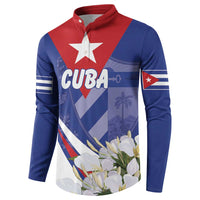 Personalized Cuba Hedychium Coronarium Button Sweatshirt With Coat Of Arms - Wonder Print Shop