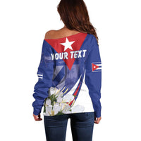 Personalized Cuba Hedychium Coronarium Off Shoulder Sweater With Coat Of Arms - Wonder Print Shop