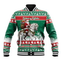 Lithuania Christmas Baseball Jacket Santa Riding White Horse Linksmu Kaledu - Wonder Print Shop