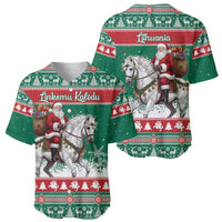 Lithuania Christmas Baseball Jersey Santa Riding White Horse Linksmu Kaledu - Wonder Print Shop