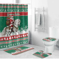Lithuania Christmas Bathroom Set Santa Riding White Horse Linksmu Kaledu - Wonder Print Shop