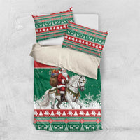 Lithuania Christmas Bedding Set Santa Riding White Horse Linksmu Kaledu - Wonder Print Shop
