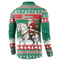 Lithuania Christmas Button Sweatshirt Santa Riding White Horse Linksmu Kaledu - Wonder Print Shop