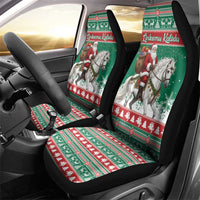 Lithuania Christmas Car Seat Cover Santa Riding White Horse Linksmu Kaledu - Wonder Print Shop