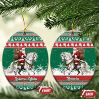 Lithuania Christmas Ceramic Ornament Santa Riding White Horse Linksmu Kaledu - Wonder Print Shop