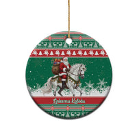 Lithuania Christmas Ceramic Ornament Santa Riding White Horse Linksmu Kaledu - Wonder Print Shop