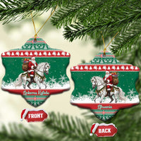 Lithuania Christmas Ceramic Ornament Santa Riding White Horse Linksmu Kaledu - Wonder Print Shop