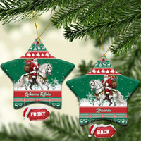 Lithuania Christmas Ceramic Ornament Santa Riding White Horse Linksmu Kaledu - Wonder Print Shop