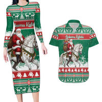 Lithuania Christmas Couples Matching Long Sleeve Bodycon Dress and Hawaiian Shirt Santa Riding White Horse Linksmu Kaledu - Wonder Print Shop