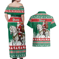 Lithuania Christmas Couples Matching Off Shoulder Maxi Dress and Hawaiian Shirt Santa Riding White Horse Linksmu Kaledu - Wonder Print Shop