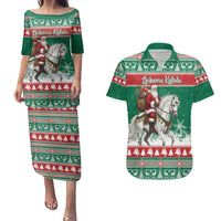 Lithuania Christmas Couples Matching Puletasi and Hawaiian Shirt Santa Riding White Horse Linksmu Kaledu - Wonder Print Shop