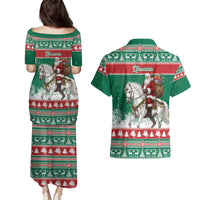 Lithuania Christmas Couples Matching Puletasi and Hawaiian Shirt Santa Riding White Horse Linksmu Kaledu - Wonder Print Shop