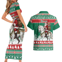 Lithuania Christmas Couples Matching Short Sleeve Bodycon Dress and Hawaiian Shirt Santa Riding White Horse Linksmu Kaledu - Wonder Print Shop