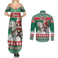Lithuania Christmas Couples Matching Summer Maxi Dress and Long Sleeve Button Shirt Santa Riding White Horse Linksmu Kaledu - Wonder Print Shop