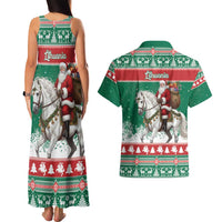 Lithuania Christmas Couples Matching Tank Maxi Dress and Hawaiian Shirt Santa Riding White Horse Linksmu Kaledu - Wonder Print Shop