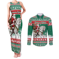 Lithuania Christmas Couples Matching Tank Maxi Dress and Long Sleeve Button Shirt Santa Riding White Horse Linksmu Kaledu - Wonder Print Shop
