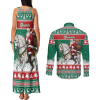 Lithuania Christmas Couples Matching Tank Maxi Dress and Long Sleeve Button Shirt Santa Riding White Horse Linksmu Kaledu - Wonder Print Shop