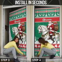 Lithuania Christmas Door Cover Santa Riding White Horse Linksmu Kaledu - Wonder Print Shop
