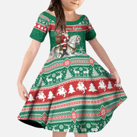 Lithuania Christmas Family Matching Off The Shoulder Long Sleeve Dress and Hawaiian Shirt Santa Riding White Horse Linksmu Kaledu - Wonder Print Shop