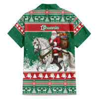 Lithuania Christmas Family Matching Off The Shoulder Long Sleeve Dress and Hawaiian Shirt Santa Riding White Horse Linksmu Kaledu - Wonder Print Shop