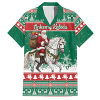 Lithuania Christmas Family Matching Off Shoulder Maxi Dress and Hawaiian Shirt Santa Riding White Horse Linksmu Kaledu - Wonder Print Shop