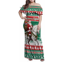 Lithuania Christmas Family Matching Off Shoulder Maxi Dress and Hawaiian Shirt Santa Riding White Horse Linksmu Kaledu - Wonder Print Shop