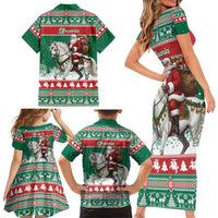 Lithuania Christmas Family Matching Short Sleeve Bodycon Dress and Hawaiian Shirt Santa Riding White Horse Linksmu Kaledu - Wonder Print Shop