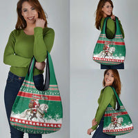 Lithuania Christmas Grocery Bag Santa Riding White Horse Linksmu Kaledu - Wonder Print Shop