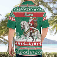 Lithuania Christmas Hawaiian Shirt Santa Riding White Horse Linksmu Kaledu - Wonder Print Shop